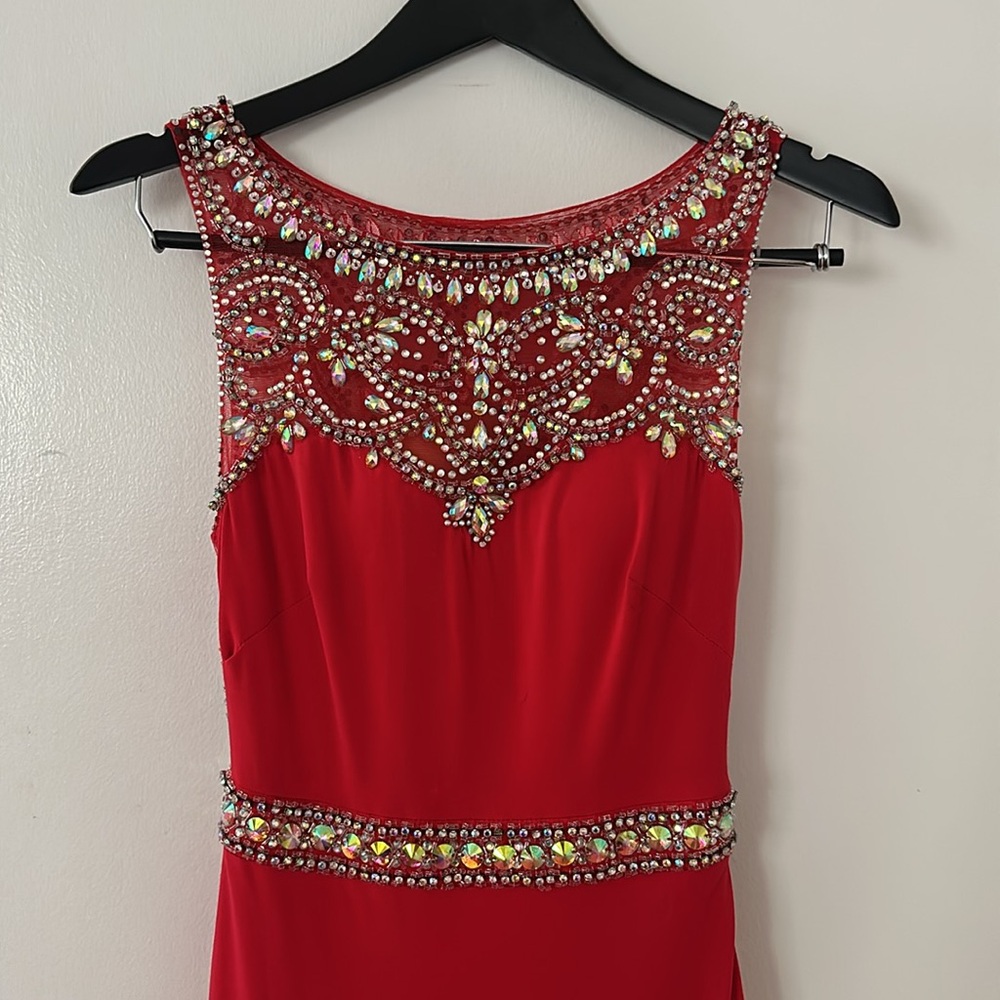 Red gown - high neck beaded